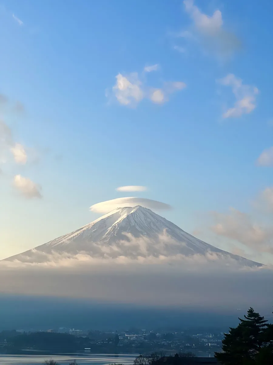 Mount Fuji under a lenticular cloud.